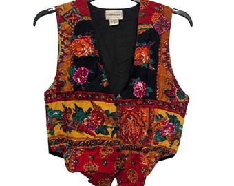 Vintage Fashion Passport Embroidered Sequin Vest Boho Style Size Small