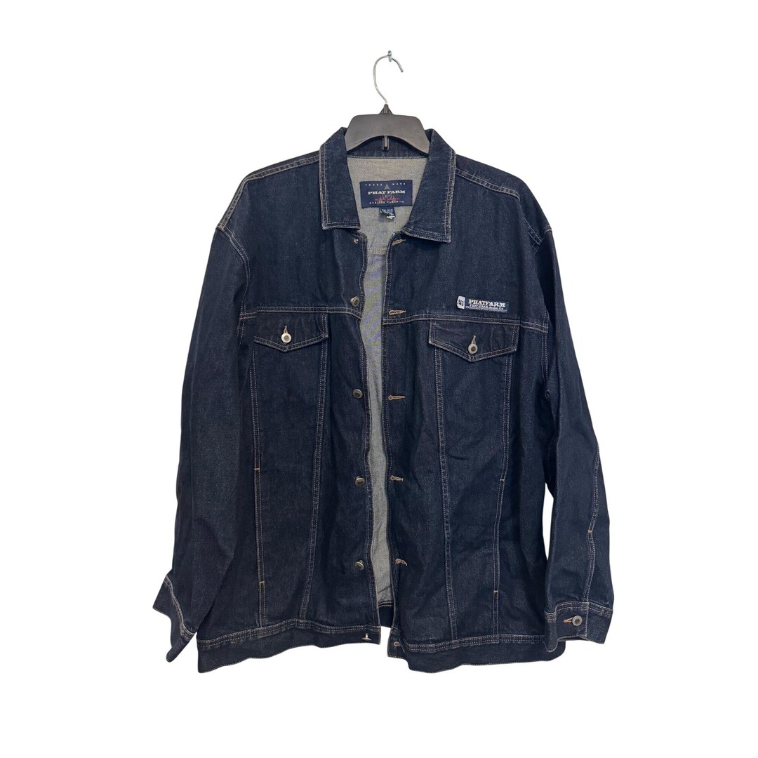 Phat Farm Mens Denim Jacket XXL Dark Wash Button-up Casual