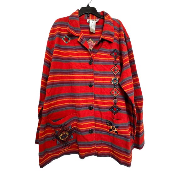 Vintage Chicos Design Womens Embroidered Button-up Jacket Size