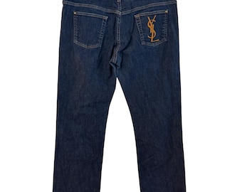 vintage Yves Saint Laurent Rive Gauche Womens Jeans Size 12 Dark Wash Blue Cotton Blend Italy