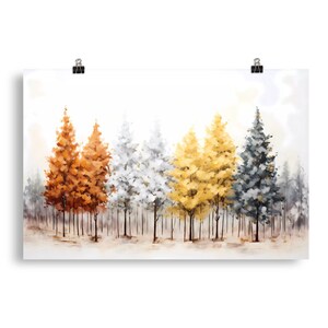 Watercolor Fall Trees Poster Home Decor Print Wall Hanging Winter Wall Art Country Farmhouse decor Nature
