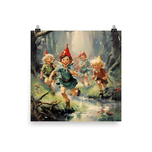 Elf Poster Wall Art Print Elves Fairy Tale Fantasy Home Decor Wall Hanging Kids Room Nursey Gift