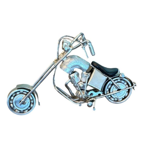 Handcrafted Metal Chopper Motorcycle Model With Black Seat - Etsy