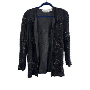 Vintage Black Beaded & Sequined Silk Jacket With Polyester Lining By American Night