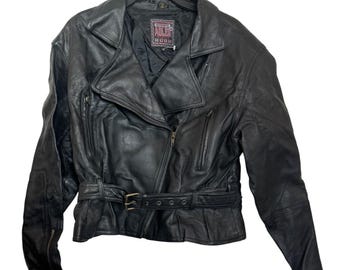 vintage Authentic Adler Black Leather Jacket Medium Size Womens Belted Vintage Style