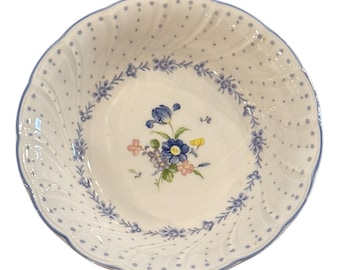 Cuenco de sopa floral vintage Nikko Tableware, Japón, blanco con diseño floral azul, 5,5 pulgadas