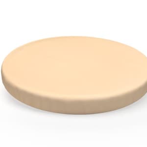May include: A circular, pale beige object with a smooth surface. The object is a solid, flat disc, slightly raised at the edges, and appears to be made of a soft material. The object is set against a white background.