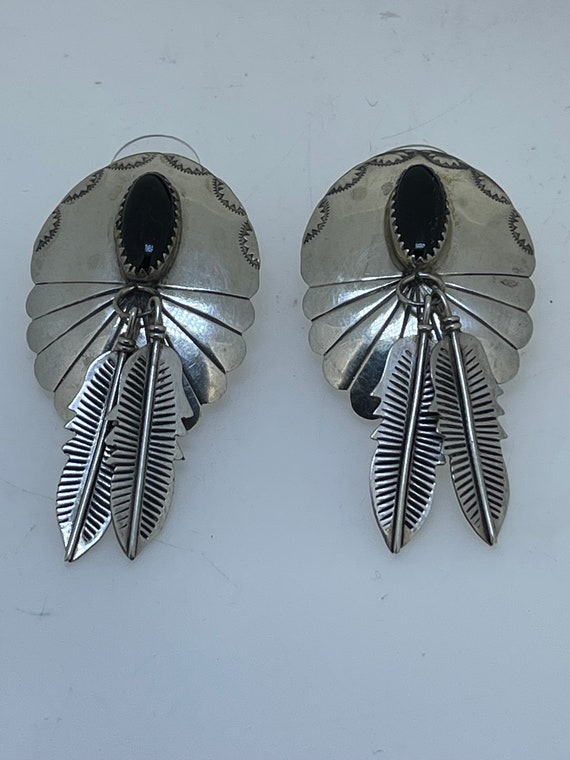 Large Navajo Vintage Sterling Silver Black Onyx Tw