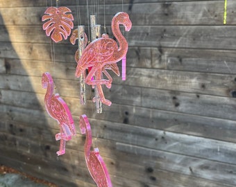 Windspiel | Rosa Flamingo-Windspiel aus Epoxidharz