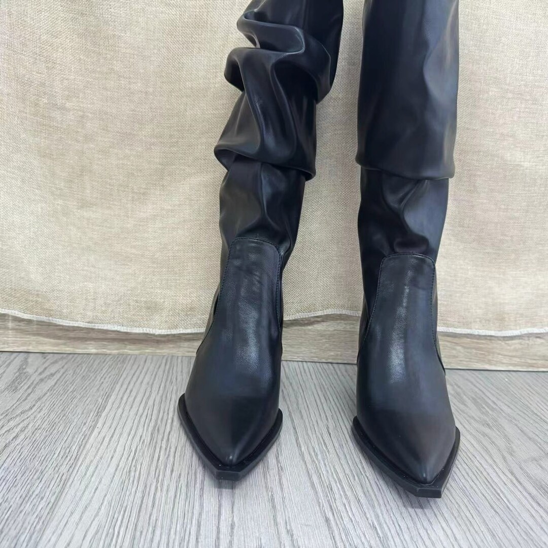 pointed toe leather boots