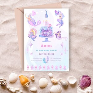 Mermaid Birthday Invitation Template | Mermaid Party Invitation | Mermaid Themed Birthday Invitation | Kids Birthday Party Invite