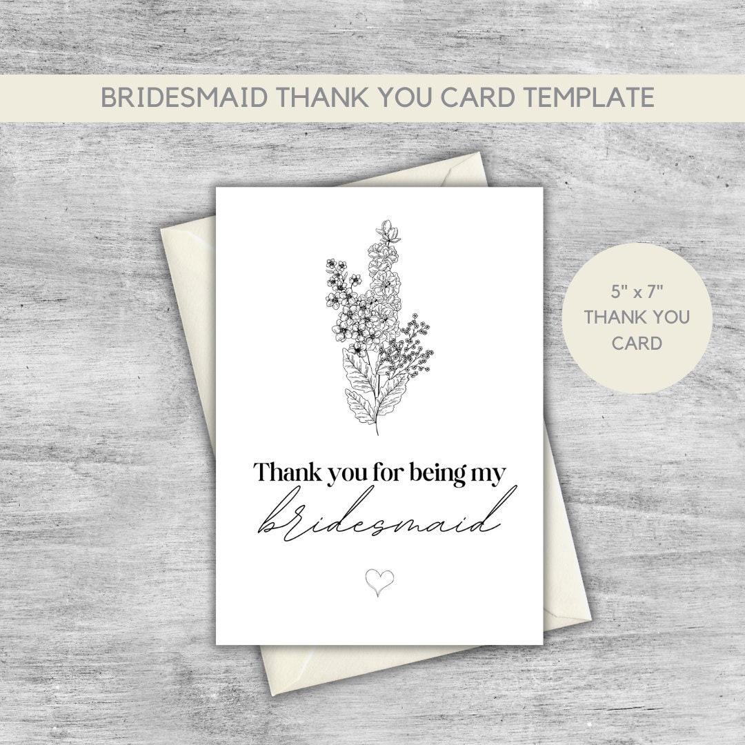 Bridesmaid Thank You Card Template | Bridal Party Thank You Cards ...