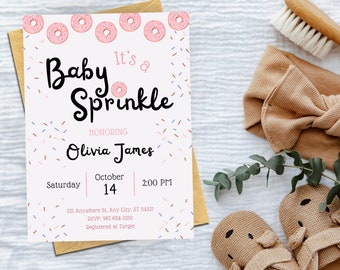 Pink Baby Sprinkle Invitation Template | Donut-Themed Baby Sprinkle | Baby Shower Invitation Template | Baby Girl Shower Invite