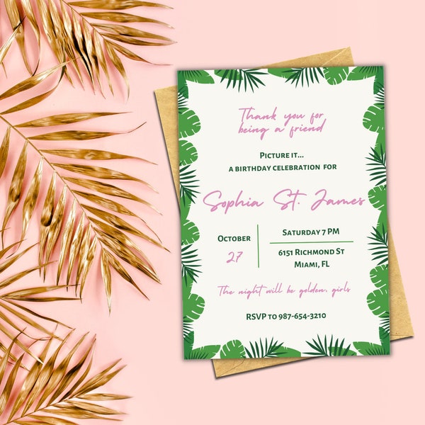 Golden Girls Birthday Invitation Template | Golden Girls Invitation | Tropical Birthday Party Invite | Thank You For Being A Friend Party