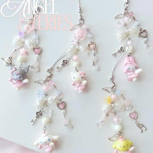 Kitty Angel Series Kawaii Phone Charm – Pastel Beaded HK Keychain | Cute Y2K Fairycore Charm