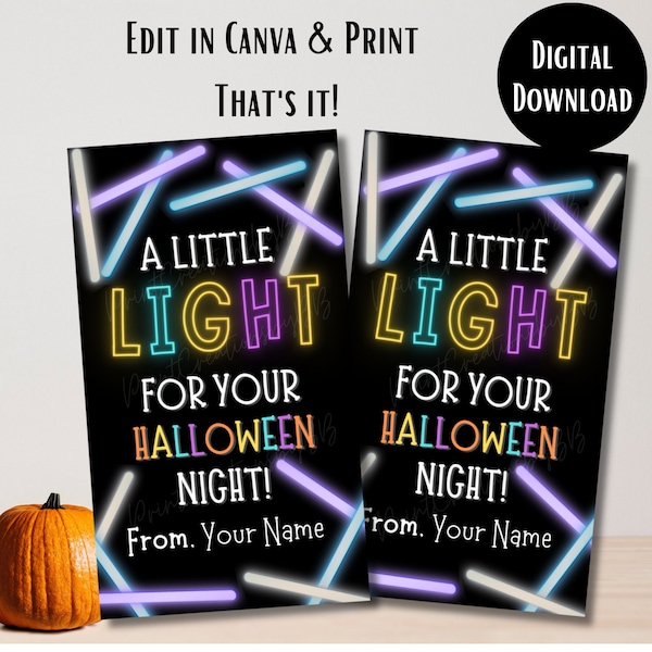 A Little Light for Halloween Night | Halloween Favor Tags | Glow Stick Party Favor Tags | Glow Stick Tags | Trick or Treat Tags | Glow Tags