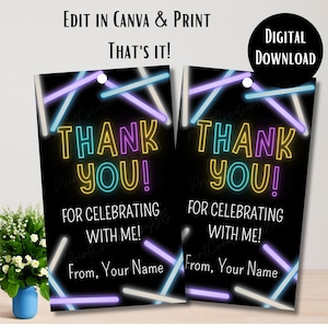 Glow Birthday Favor Tag | Neon Glow Tags | Glow Gift Tag | Neon Glow Party | Glow In The Dark | Party Favor Tags