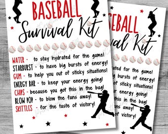 Baseball Survival Kit | Baseball Gifts | Baseball Team Gifts | Treat Bags | Printable
