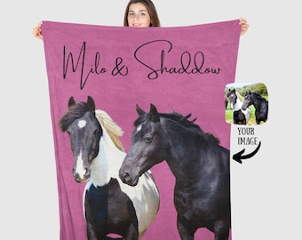 Custom Pet Blanket Using Pet Photo + Name Custom Horse Blanket Personalized Horse Blankets Personalised Horse Gift, Horse Owner Gift