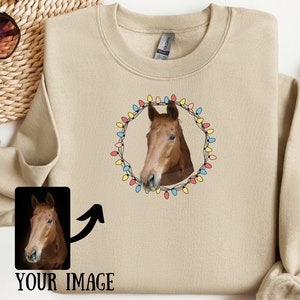 Personalised Horse Portrait Christmas Sweatshirt, Unique Gift for Horse Lover, Gift For Horse Owner, Personalised Christmas Jumper