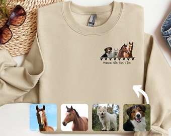 Personalised Jumper with Multiple Pet Portrait, Custom Group Horse Dog Cat Sweater, Gift for Pet Owner, Pet Mom Gift, Pet Sweatshirt Custom