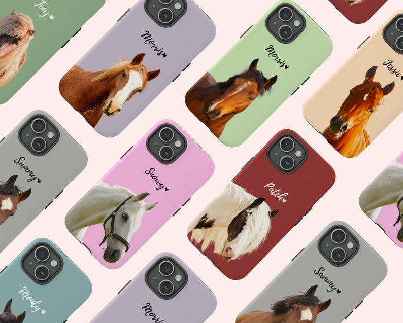 Pu&ograve; includere: Dieci custodie per telefono diverse con disegni di cavalli. Ogni custodia presenta una razza di cavallo diversa e un nome sul retro. Le custodie sono di diversi colori, tra cui rosa, verde, rosso e grigio.