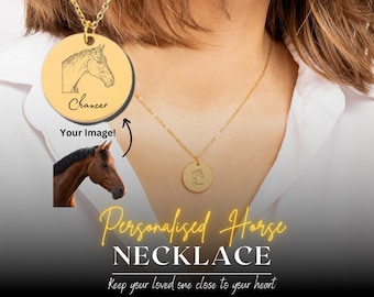 Collana personalizzata con cavallo Gioielli per cavalli Foto di cavallo personalizzata con incisione Regalo per amante dei cavalli Regalo personalizzato per cavalli Collana con ritratto di cavallo