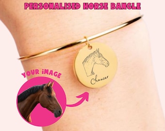 Personalisiertes Pferdeportrait Armband | Geschenke für Pferdeliebhaber | Pferde Armreif | Personalisierter Schmuck für Pferdebesitzer | Pferde Geschenke