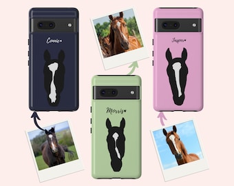 Custom Horse Silhouette Phone Case, Personalised Horse Line Art Google Pixel Phone Case, Horse Owner Gift, Gift for Horse Mom, Horse Drawing