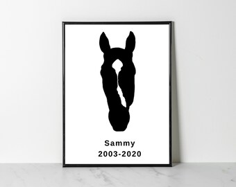 Benutzerdefinierte Pferdesilhouette, Pferdegedenkgeschenk, personalisiertes Pferdegeschenk, Pferdeportrait, Pferdeportrait, Pferdekunstdruck, Geburtstagspferd