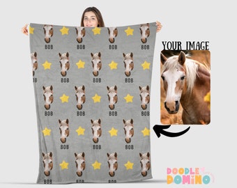 Personalized Horse head face Blanket Gift, Horse Blanket, Picture Blanket With name, Horse photo blanket, Pet Blanket, Custom Horse Gift