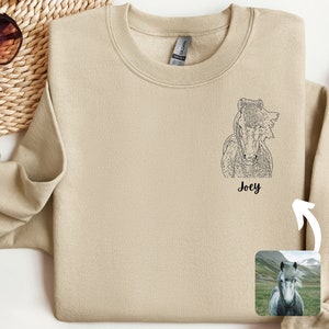 Custom Horse Portrait from Photo Jumper, Personalised Sweatshirt, Horse Lover Gift, Equestrian Gifts, Horse Birthday Present, Horse Line Art
