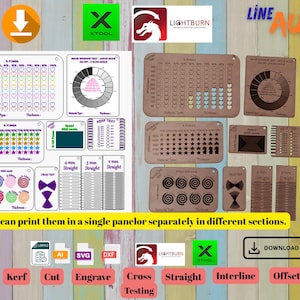 Laser Calibration Test File Bundle, LightBurn & XTool Compatible, Engraving or Cutting Test Card for CO2 or Diode Lasers, Kerf, Power, Speed