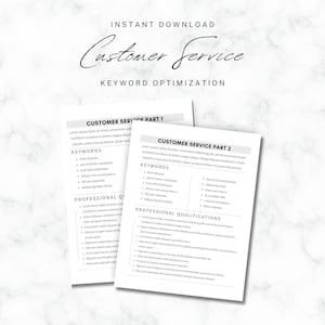 Customer Service | Resume | Instant Download | PDF Print | Resume Keywords List | ATS Friendly | Customer Service Job | Recruiter Keywords