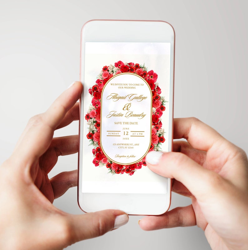 Rose Gold Flower Wedding Invitation Template Red Roses Wedding