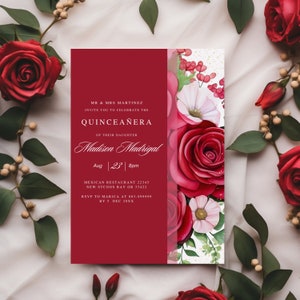 Red Roses Quinceañera Invitation Template Rose Quinceañera Invite Floral Frame Mis Quince 15 Anos Birthday Editable Quinceañera Invitation