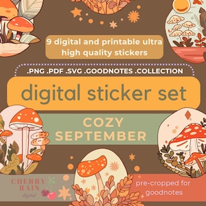 Digital Sticker Set - Cozy September - Precut for Goodnotes - PNG - SVG - elements - PDF - Notability - OneNote - Printable - Planning