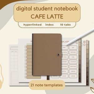 Hyperlinked Undated Digital Student Notebook - Cafe Latte - Goodnotes - Notability - OneNote - Digital Planner - 21 Page Template - 10 Tabs