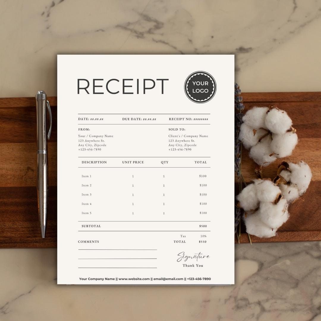 Editable Receipt Template Canva Printable Small Business Etsy Editable Receipt Template Canva Printable Small Business Etsy