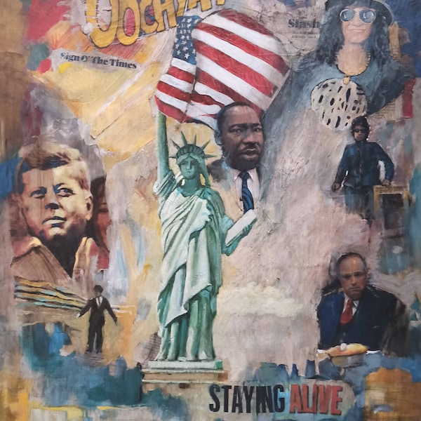 Peinture à l’huile sur toile. USA LIBERTE. Tableau unique.