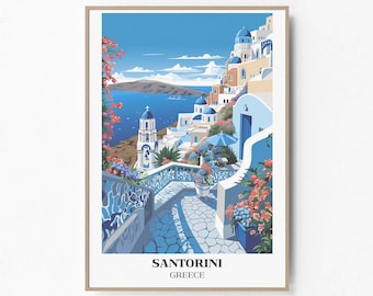 Santorini Greece Travel Poster, Santorini, Travel Print, Travel Poster, Europe Print, Wall Decor, Housewarming Gift, Gift, Wall art
