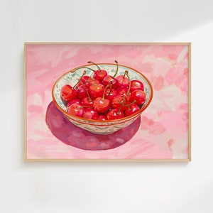 Pink Kitchen Print, Red and Pink Cherries, Preppy, Dorm Room, Maximalist Wall Print, Funky, Retro Art, Dopamine decor, Fruit Art, Cherries
