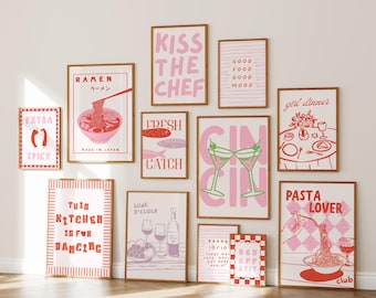 Kitchen Gallery Set of 12 Wall Art Prints, Colorful Apartment Decor, Home Decor Ideas, Dining Room Art, DIGITAL