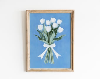Spring Decor, White Tulip Bouquet Print, Floral Wall Art, White Flowers Print, Tulip Painting, Clean Aesthetic, Minimalistic Printable Art