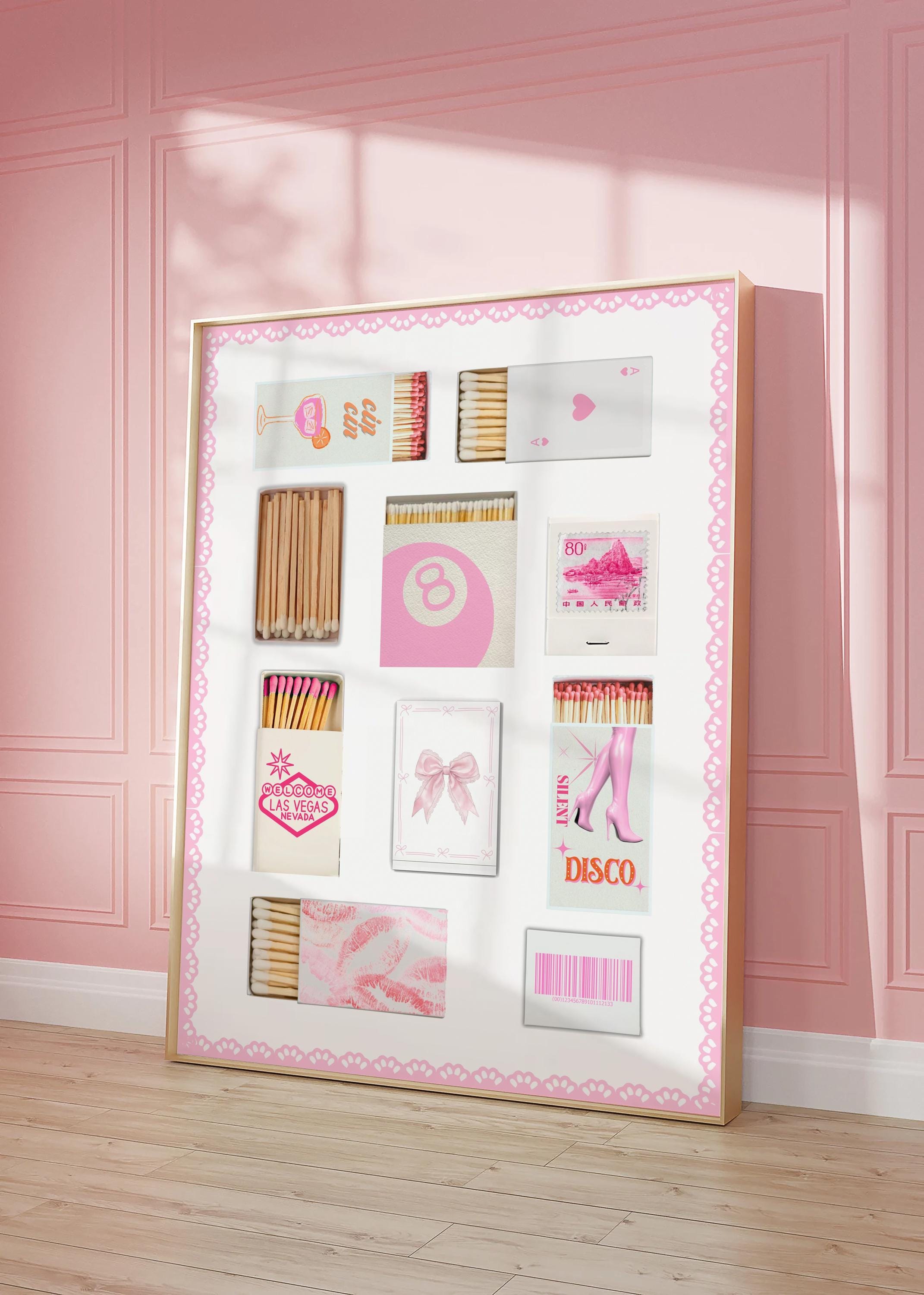 Pink Matches Sticker Pink Vintage Matchbox Print, Trendy Matches Poster, Retro Matchbook ...