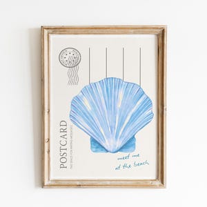 Impresión artística de conchas marinas, impresión de arte de pared costero abstracto, descarga digital neutra, decoración de habitación estética preppy de moda, nieta costera
