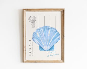 Sea Shell Art Print, Abstract Coastal Wall Art Print, Neutral Digital Download, Trendy Preppy Aesthetic Room Decor, Coastal Granddaughter