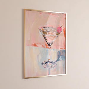 Pink Martini Digitaldruck, Retro Bar Warenkorb Kunst, Cocktail Wandkunst, Preppy Drink Poster, Ästhetische Küche Dekor, Instant Download