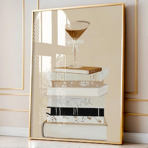 Espresso Martini Druck, neutrale Buchliebhaber Wandkunst, minimalistische Bar Warenkorb Dekor, ästhetische Wohnung druckbar, Kaffee Cocktail Poster