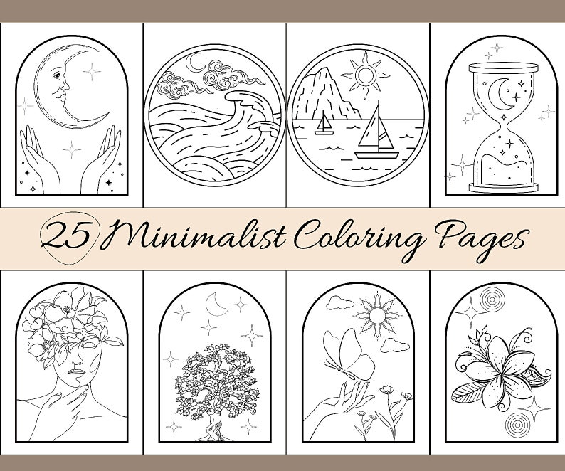 Minimalist Scenery Coloring Pages for Adults, Printable Coloring Book